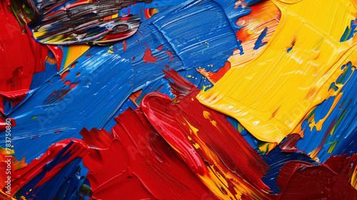 Bold brush strokes of red, blue, and yellow blending seamlessly.