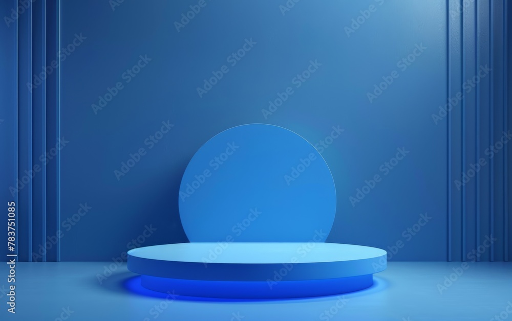Blue Room with an Empty Podium. Amazing Background for Product Presentation Blue Room with an Empty Podium. Amazing Background for Product Presentation