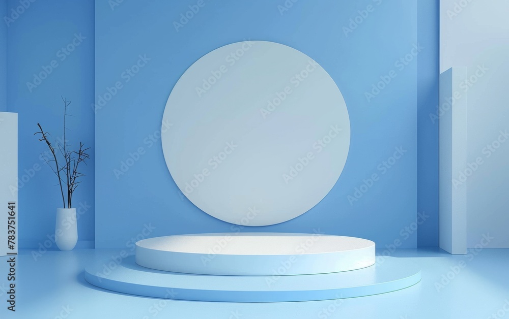 Blue Room with an Empty Podium. Amazing Background for Product Presentation Blue Room with an Empty Podium. Amazing Background for Product Presentation