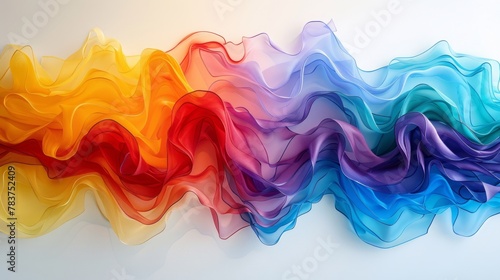 Vibrant colored fabric waves in an art installation.