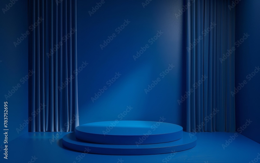 Blue Room with an Empty Podium. Amazing Background for Product Presentation