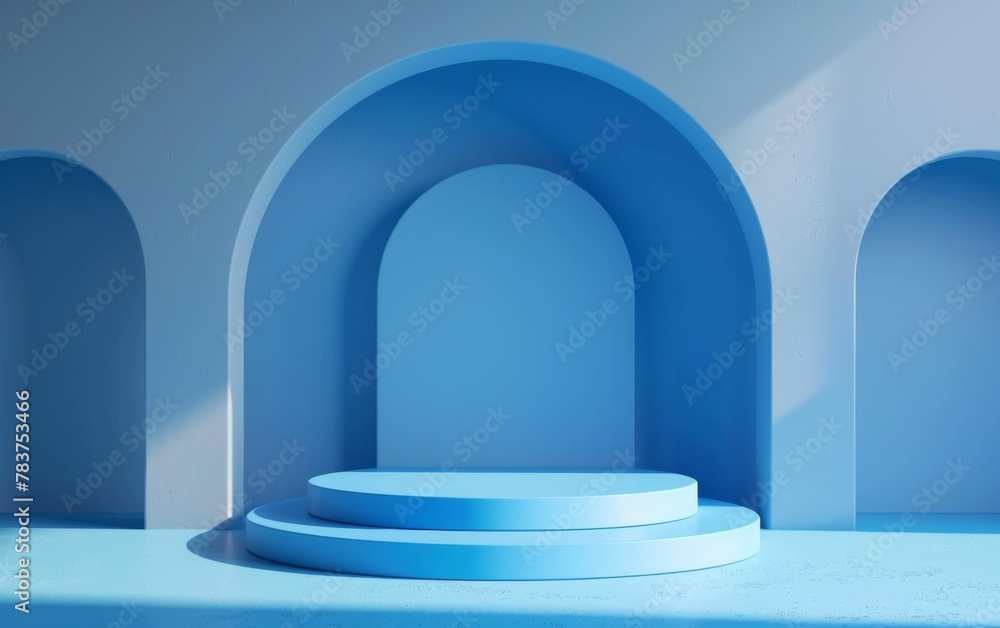 Blue Room with an Empty Podium. Amazing Background for Product Presentation Blue Room with an Empty Podium. Amazing Background for Product Presentation