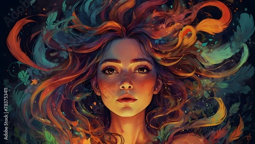 Fantasy women illustrations with vibrant hairstyles: digital painting Illustrate