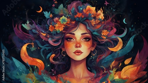 Illustrations of women with whimsical hair and intricate designs: digital painting Illustrate © Upul