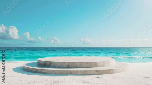 Minimalist concrete steps on a tropical beach