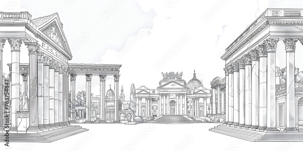 Architectural Line Art Classical Columns to Modernist Structures