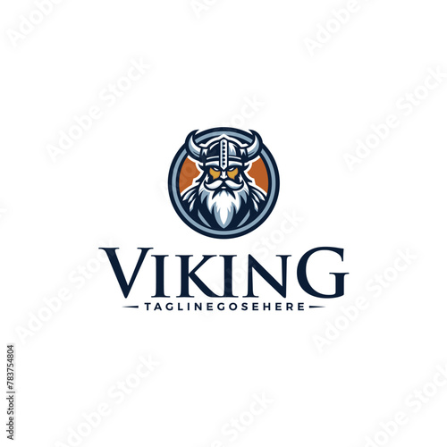 A Viking logo design featuring a fierce warrior with a horned helmet