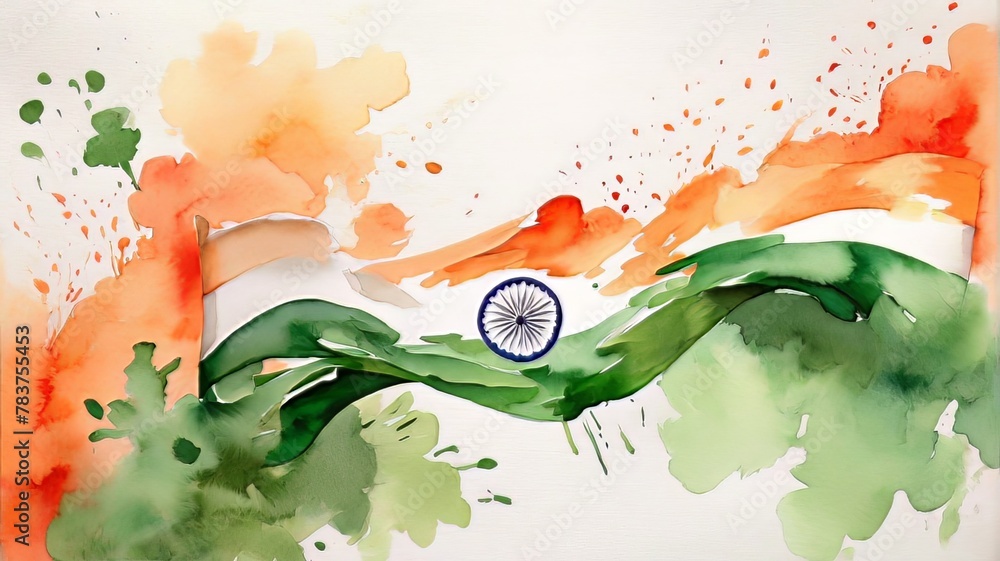 Watercolor background for indian republic day with copy space - obrazy, fototapety, plakaty 