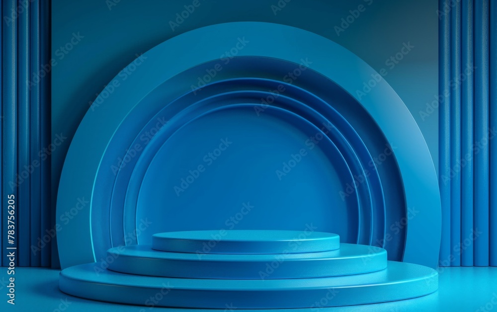 Blue Room with an Empty Podium. Amazing Background for Product Presentation Blue Room with an Empty Podium. Amazing Background for Product Presentation