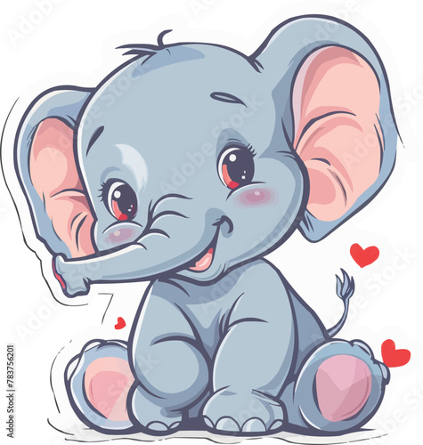 Illustration Cute Baby Elephant vector sticker design