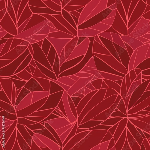 Red background filled with abundant leaves © BrandwayArt