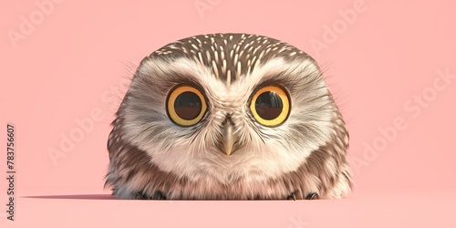 A surprised owl on a pastel background, high definition photography. 