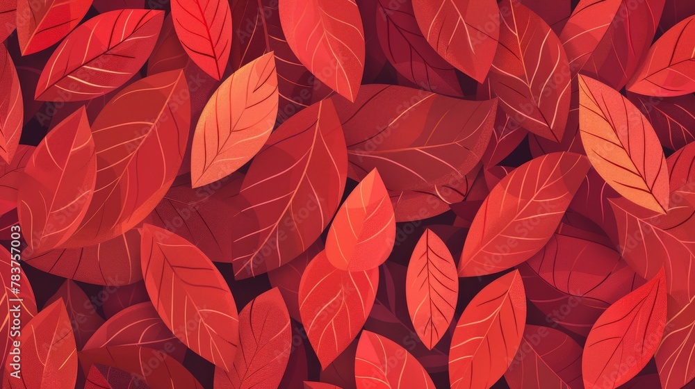 Red leaves arranged on a table