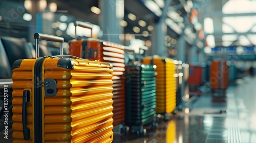Luggage suitcases at the airport, suitable for vacations and holiday travel concepts photo
