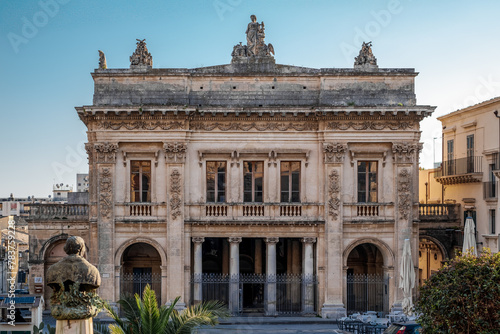 The neoclassical style Theater of the baroque City of Noto, province of Syracuse, Sicily, Italy