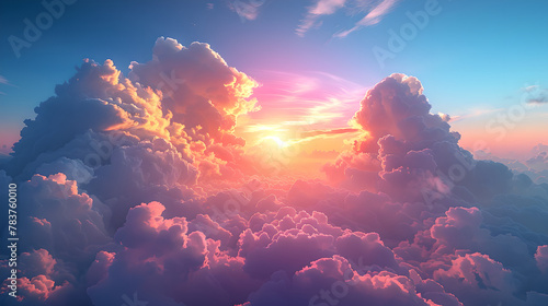 Awe-Inspiring Cloud Mountains at Sunset, Celestial Beauty, Generative AI