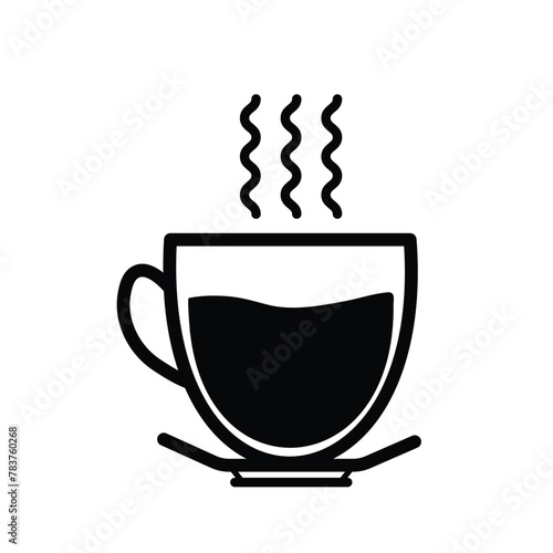 Hot coffee or tea cup for cafe sign age icon vector illustration shadow silhouette isolated on square white background. Simple flat cartoon styled drawing.