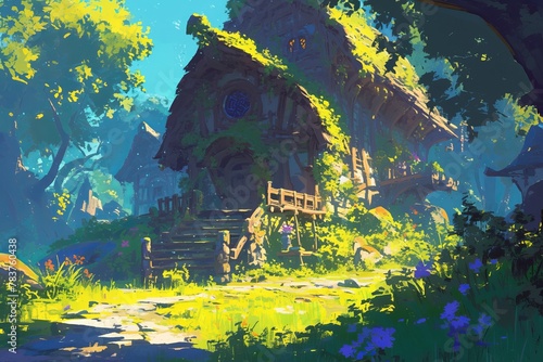 abandoned village, illustration, background, art