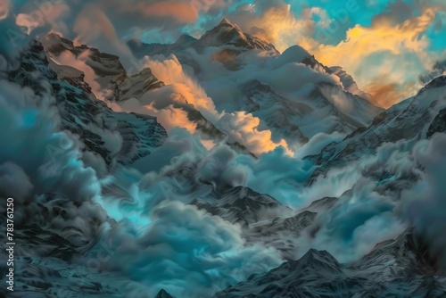 Majestic mountain with clouds painting