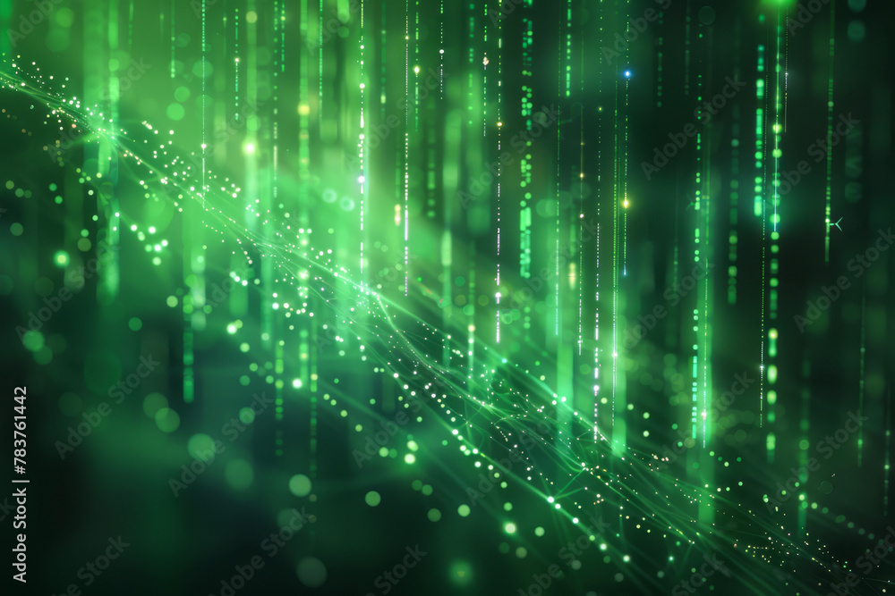 Vibrant Green Digital Data Rain in Cyber Matrix