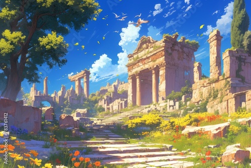 Ancient ruins, illustration, background, art