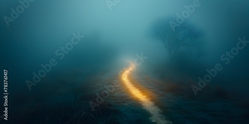 Pathway of Light Leading Through Enchanting Fog Inviting Viewer Into an Intriguing Journey of Discovery