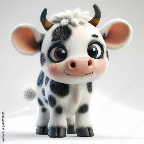 A cute and happy baby cow 3d illustration