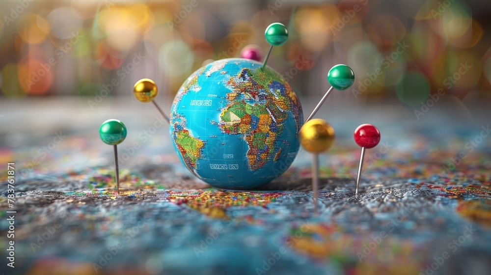 Education and Learning: A 3D vector illustration of a globe with pins marking different locations Education and Learning: A 3D vector illustration of a globe with pins marking different locations