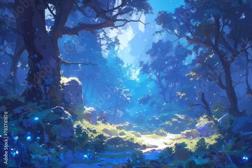 Blue forest, illustration, wallpaper, art © IMAGE