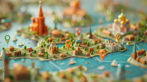 Education and Learning: A 3D vector illustration of a map with pins