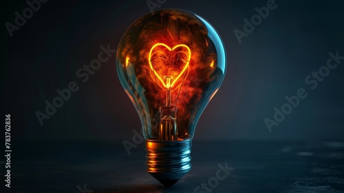 Inspiration and Motivation: A 3D vector illustration of a lightbulb with a heart filament