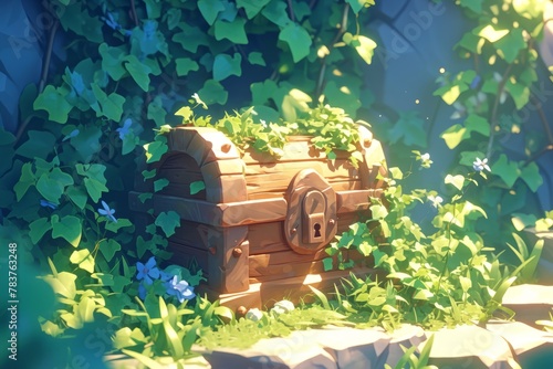 treasure chest, forest, illustration, art