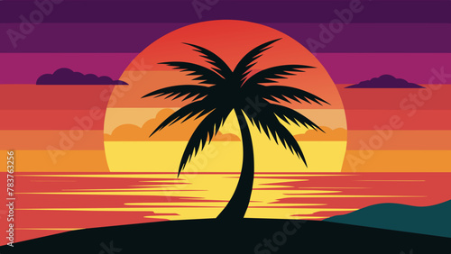 Fototapeta Naklejka Na Ścianę i Meble -  palm-tree-sunrise--silhouette-vector