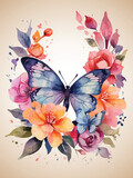 Butterfly rose watercolor is  wonderful artistic elegant vector colorful illustration design