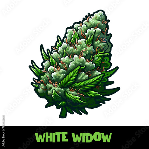 Vector Illustrated White Widow Cannabis Bud Strain Cartoon