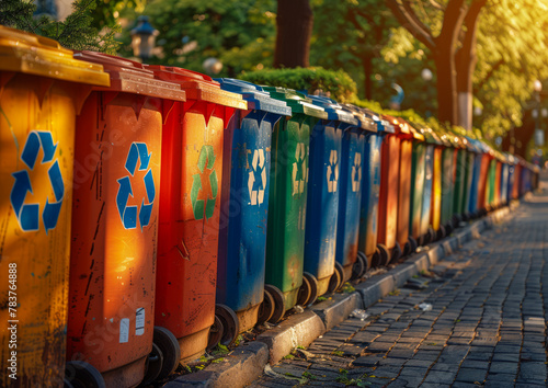 Colorful trash bins in the park
