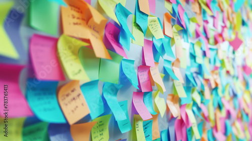 Wall Covered with Multicolored Sticky Notes Indicating Overwhelming Tasks and Reminders