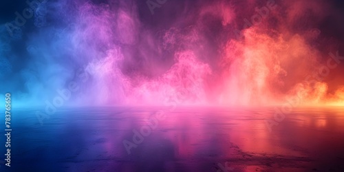 Dreamlike Gradient of Multicolored Lights Blending within Misty Fog Producing a Haunting and Ethereal Landscape