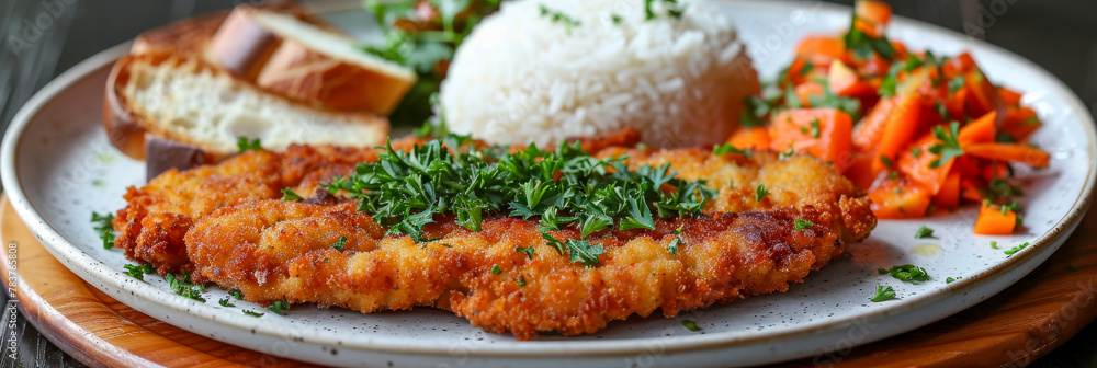 Breaded Chicken Cutlet with Rice and Glazed Carrots