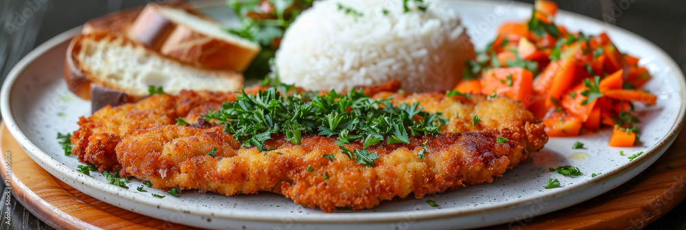 Breaded Chicken Cutlet with Rice and Glazed Carrots Breaded Chicken Cutlet with Rice and Glazed Carrots