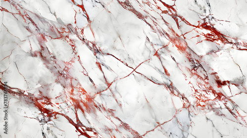 White marble background with red veins, natural stone texture surface