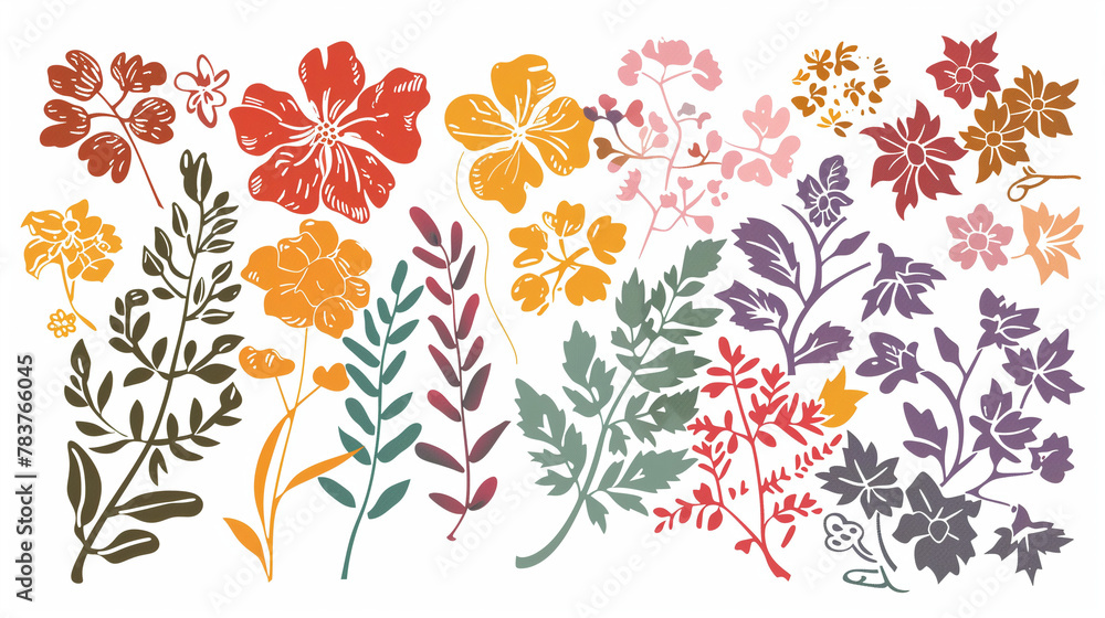 Fototapeta premium Autumnal Floral Illustrations on White Background