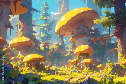 Fantasy mushroom forest, illustration, cartoon, art, background