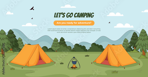 Hand drawn camping adventure facebook template