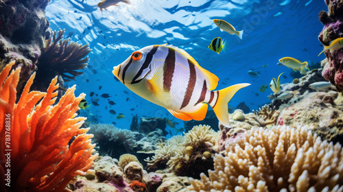 Vibrant Coral Reef with Tropical Fish Underwater