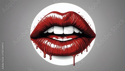 Seductive Dripping Red Lips on Grey