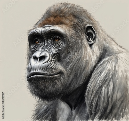 gorilla portrait with grey background