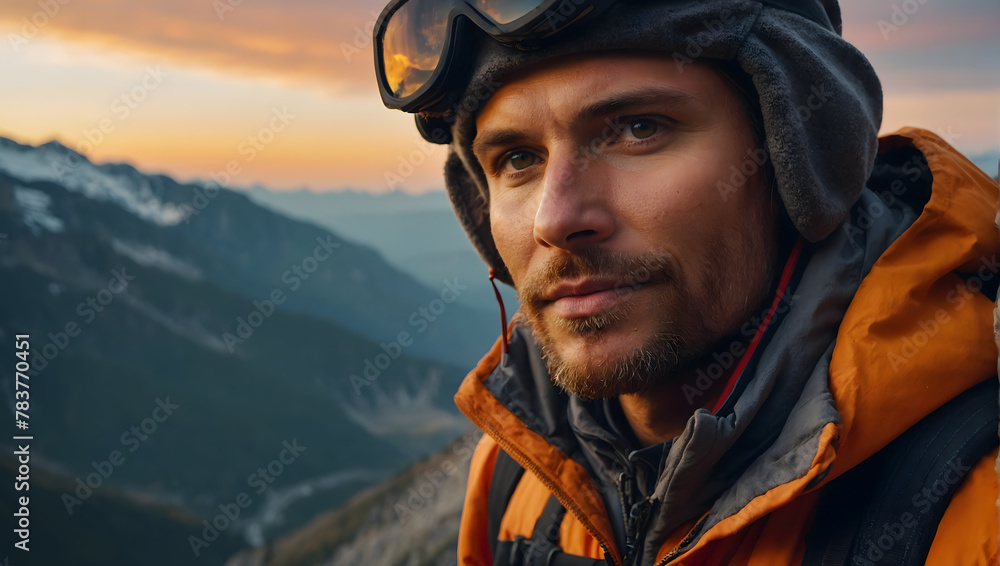 A mountaineer reaching the summit of a mountain A mountaineer reaching the summit of a mountain