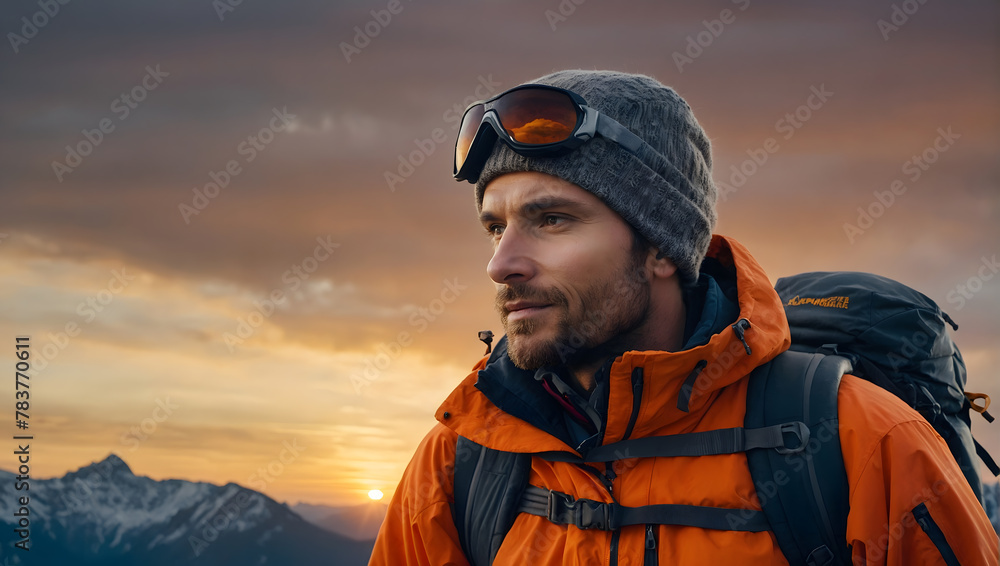 A mountaineer reaching the summit of a mountain A mountaineer reaching the summit of a mountain