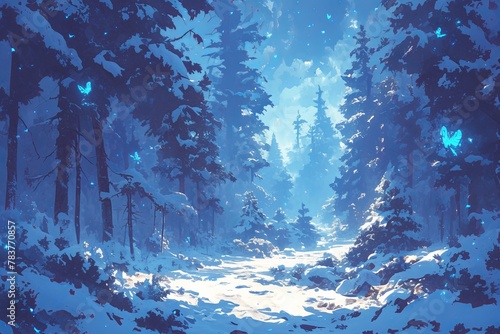 Winter forest, wallpaper, background, anime photo